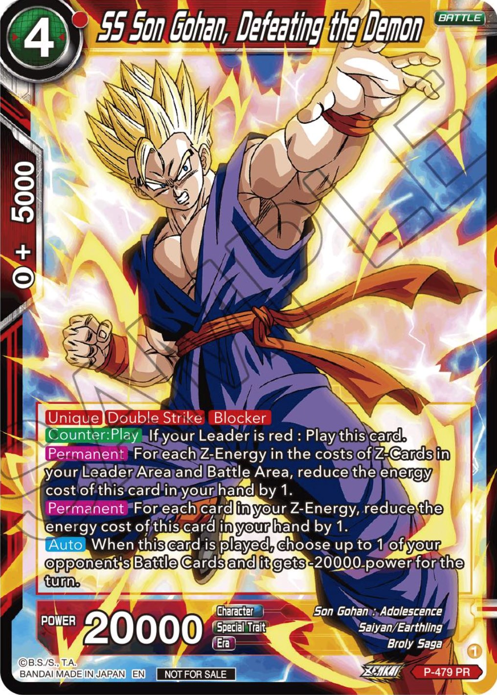 SS Son Gohan, Defeating the Demon (Zenkai Series Tournament Pack Vol.3) (P-479) [Tournament Promotion Cards] | Enigma On Main