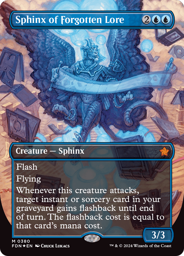 Sphinx of Forgotten Lore (Borderless) (Mana Foil) [Foundations] | Enigma On Main