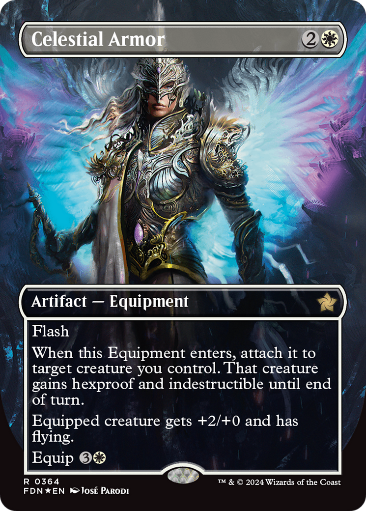 Celestial Armor (Borderless) (Mana Foil) [Foundations] | Enigma On Main