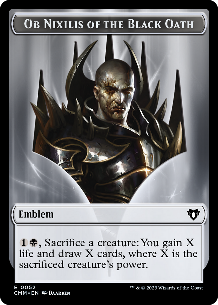 Clue // Ob Nixilis of the Black Oath Emblem Double-Sided Token [Commander Masters Tokens] | Enigma On Main