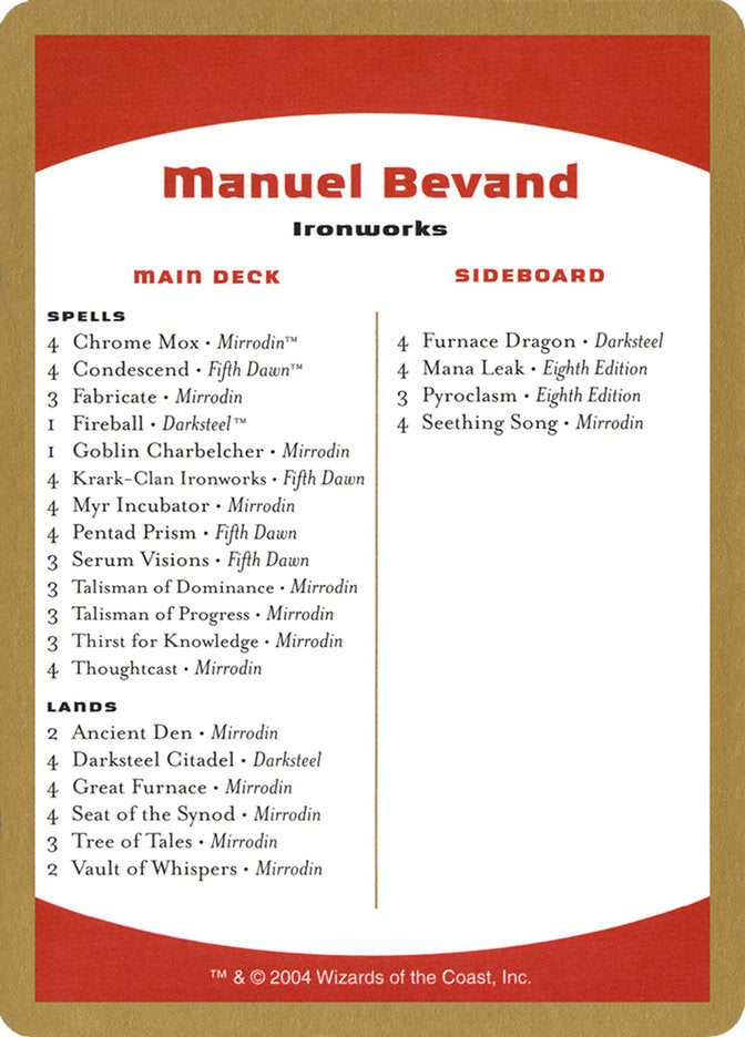 Manuel Bevand Decklist [World Championship Decks 2004] | Enigma On Main