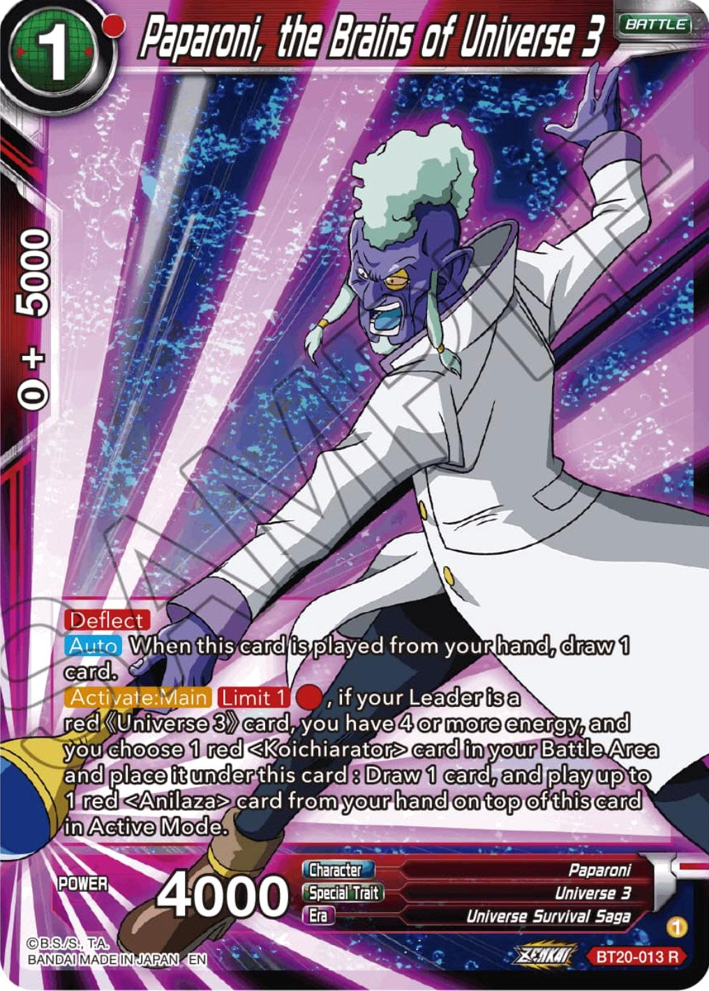 Paparoni, the Brains of Universe 3 (BT20-013) [Power Absorbed] | Enigma On Main