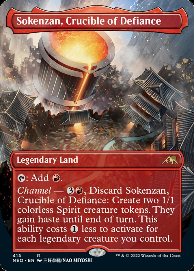 Sokenzan, Crucible of Defiance (Borderless Alternate Art) [Kamigawa: Neon Dynasty] | Enigma On Main