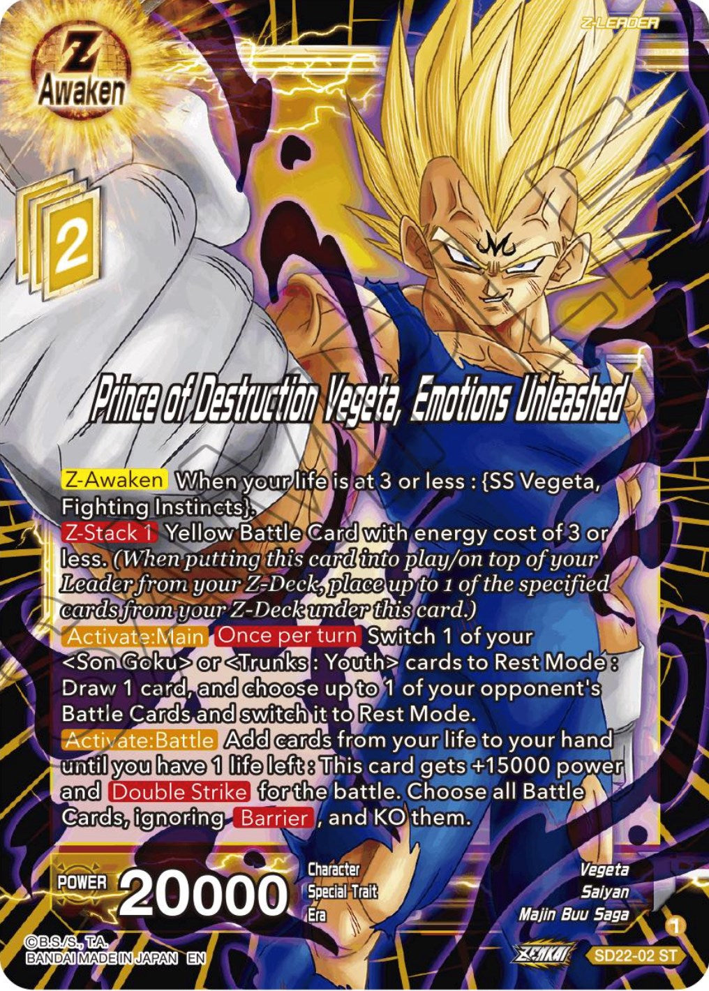 Prince of Destruction Vegeta, Emotions Unleashed (Starter Deck Exclusive) (SD22-02) [Power Absorbed] | Enigma On Main