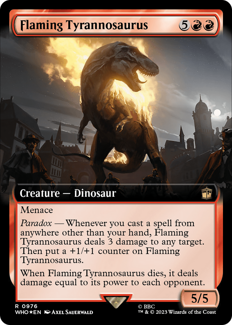 Flaming Tyrannosaurus (Extended Art) (Surge Foil) [Doctor Who] | Enigma On Main