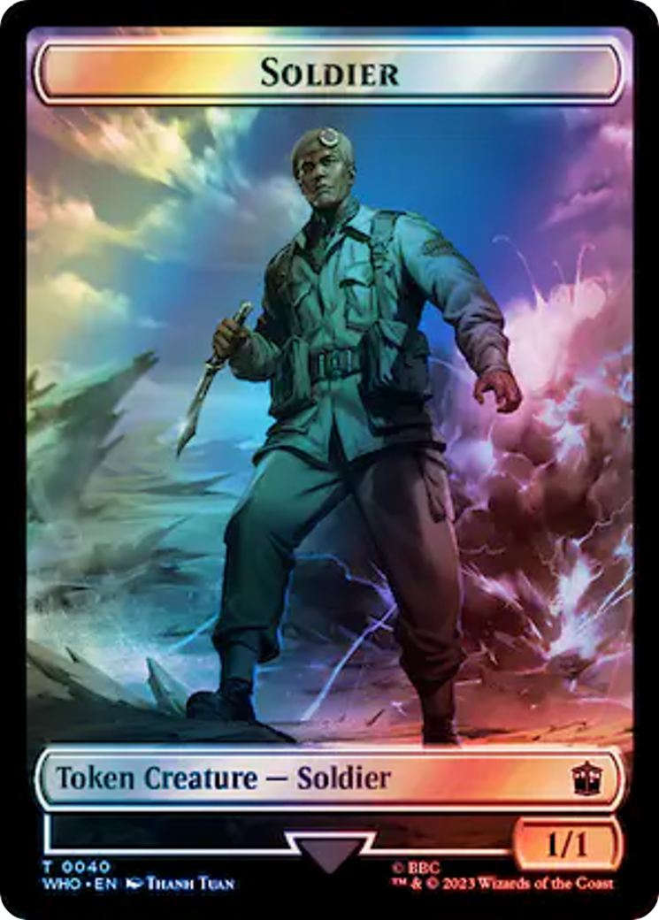 Soldier // Dinosaur Double-Sided Token (Surge Foil) [Doctor Who Tokens] | Enigma On Main