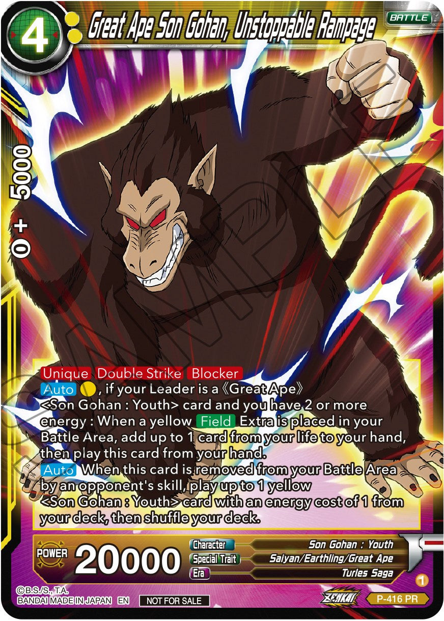 Great Ape Son Gohan, Unstoppable Rampage (Zenkai Series Tournament Pack Vol.1) (P-416) [Tournament Promotion Cards] | Enigma On Main