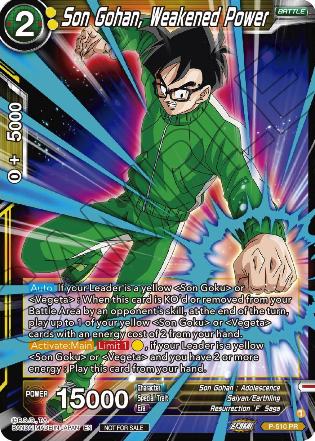 Son Gohan, Weakened Power (Zenkai Series Tournament Pack Vol.4) (P-510) [Tournament Promotion Cards] | Enigma On Main