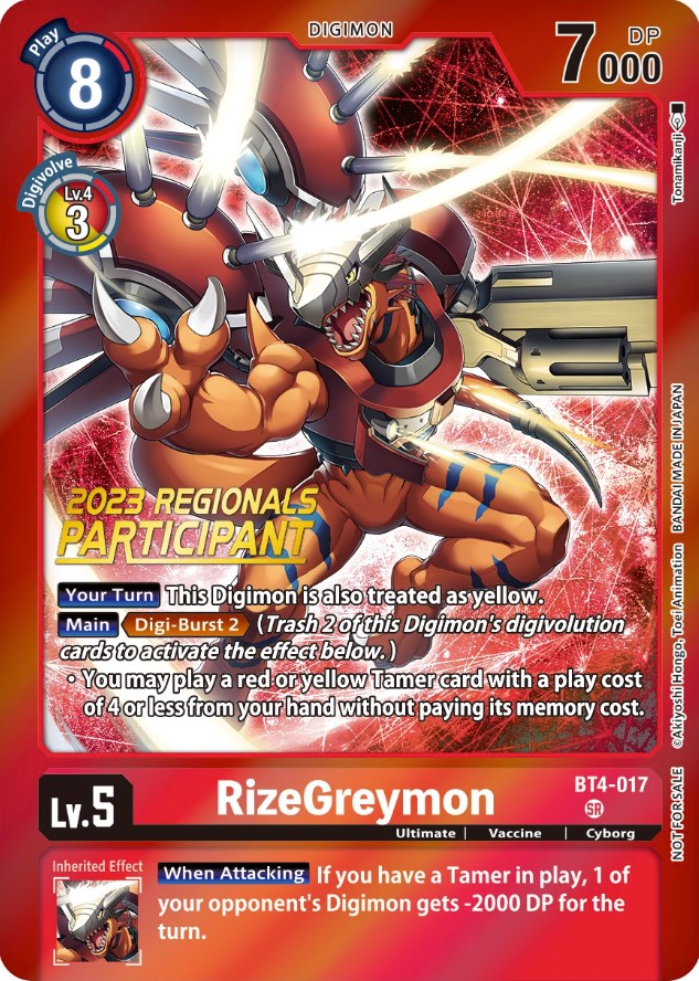 RizeGreymon [BT4-017] (2023 Regionals Participant) [Great Legend Promos] | Enigma On Main