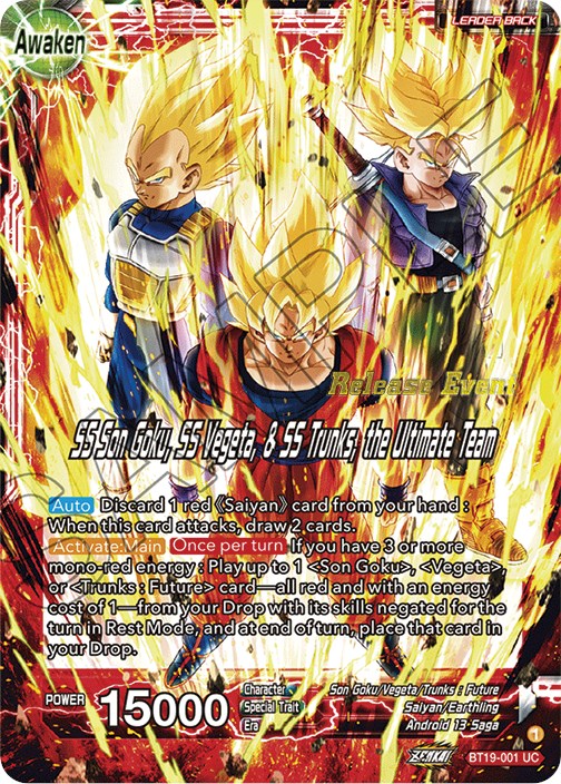 Son Goku & Vegeta & Trunks // SS Son Goku, SS Vegeta, & SS Trunks, the Ultimate Team (Fighter's Ambition Holiday Pack) (BT19-001) [Tournament Promotion Cards] | Enigma On Main