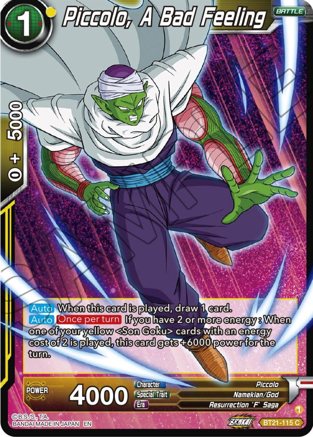 Piccolo, A Bad Feeling (BT21-115) [Wild Resurgence] | Enigma On Main