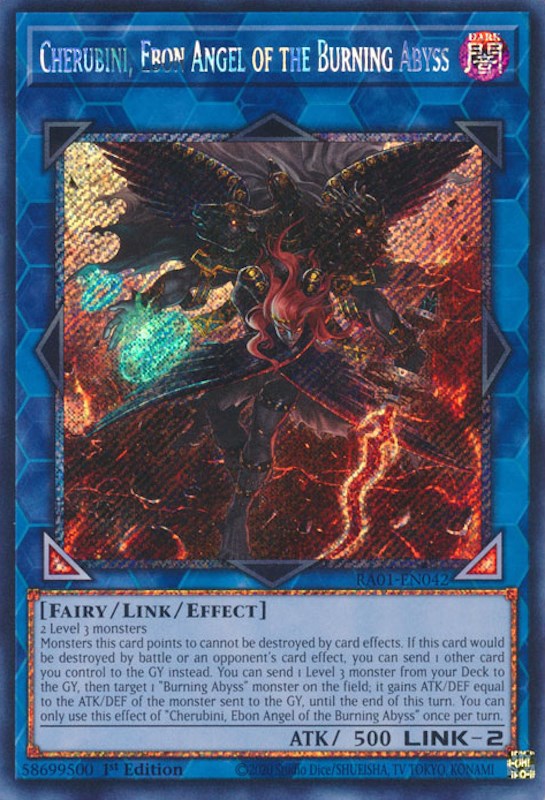 Cherubini, Ebon Angel of the Burning Abyss [RA01-EN042] Platinum Secret Rare | Enigma On Main