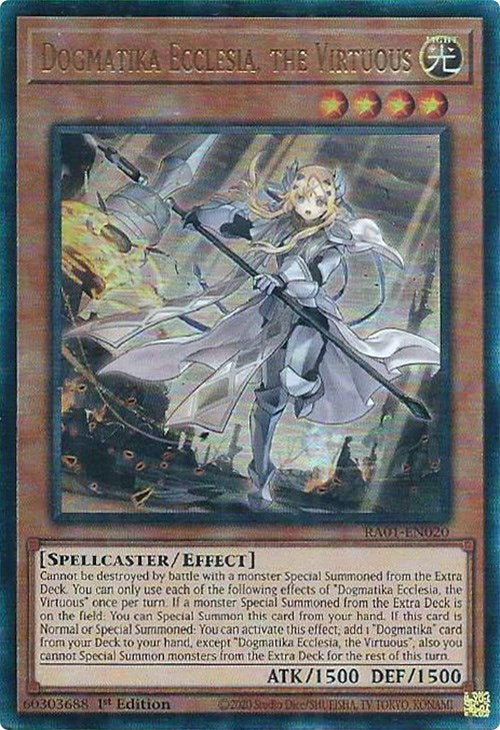 Dogmatika Ecclesia, the Virtuous [RA01-EN020] Prismatic Ultimate Rare | Enigma On Main