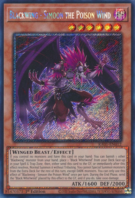 Blackwing - Simoon the Poison Wind [RA01-EN012] Platinum Secret Rare | Enigma On Main