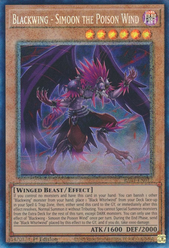 Blackwing - Simoon the Poison Wind [RA01-EN012] Prismatic Collector's Rare | Enigma On Main