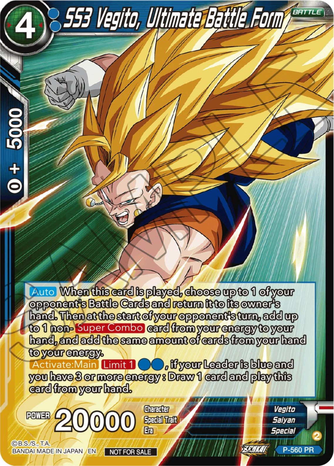 SS3 Vegito, Ultimate Battle Form (Zenkai Series Tournament Pack Vol.6) (P-560) [Tournament Promotion Cards] | Enigma On Main