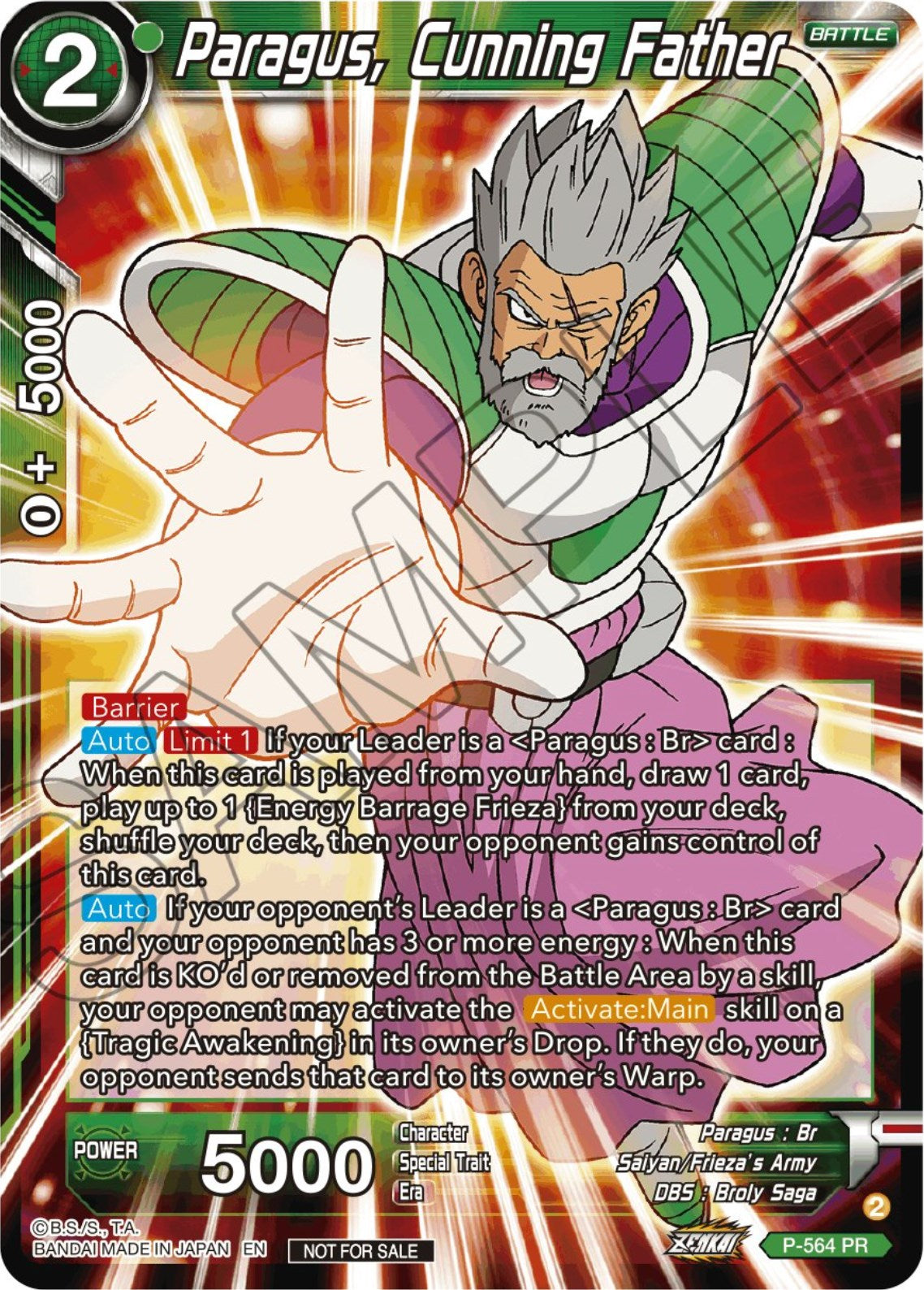 Paragus, Cunning Father (Zenkai Series Tournament Pack Vol.6) (P-564) [Tournament Promotion Cards] | Enigma On Main