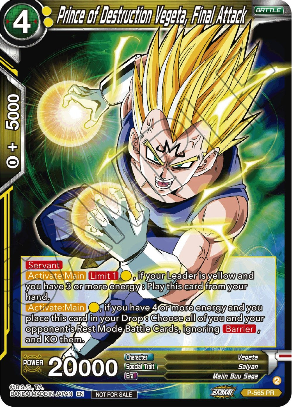 Prince of Destrcution Vegeta, Final Attack (Zenkai Series Tournament Pack Vol.6) (P-565) [Tournament Promotion Cards] | Enigma On Main