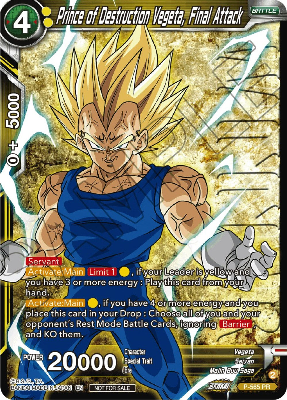 Prince of Destrcution Vegeta, Final Attack (Zenkai Series Tournament Pack Vol.6) (Winner) (P-565) [Tournament Promotion Cards] | Enigma On Main