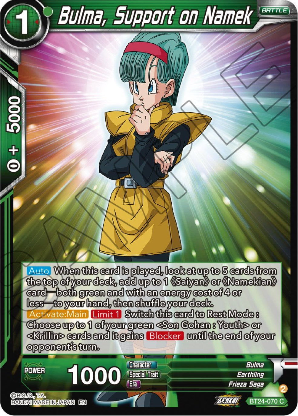 Bulma, Support on Namek (BT24-070) [Beyond Generations] | Enigma On Main