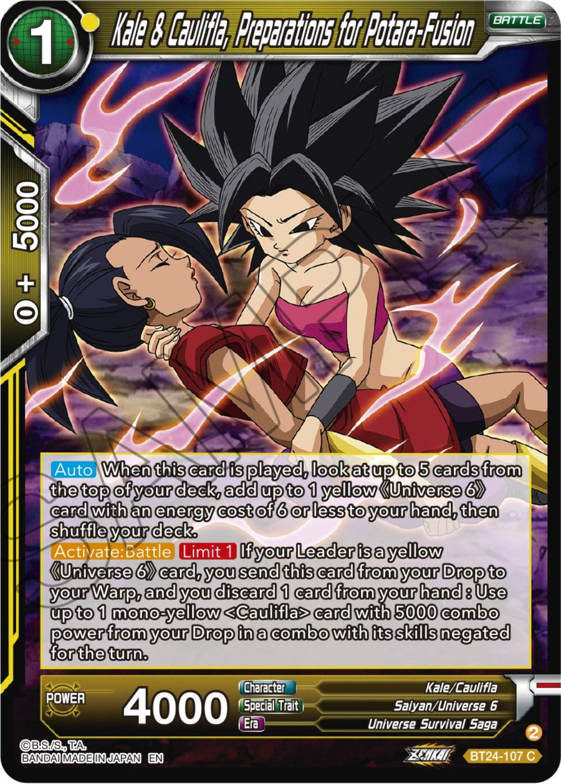 Kale & Caulifla, preparations for Potara-Fusion (BT24-107) [Beyond Generations] | Enigma On Main