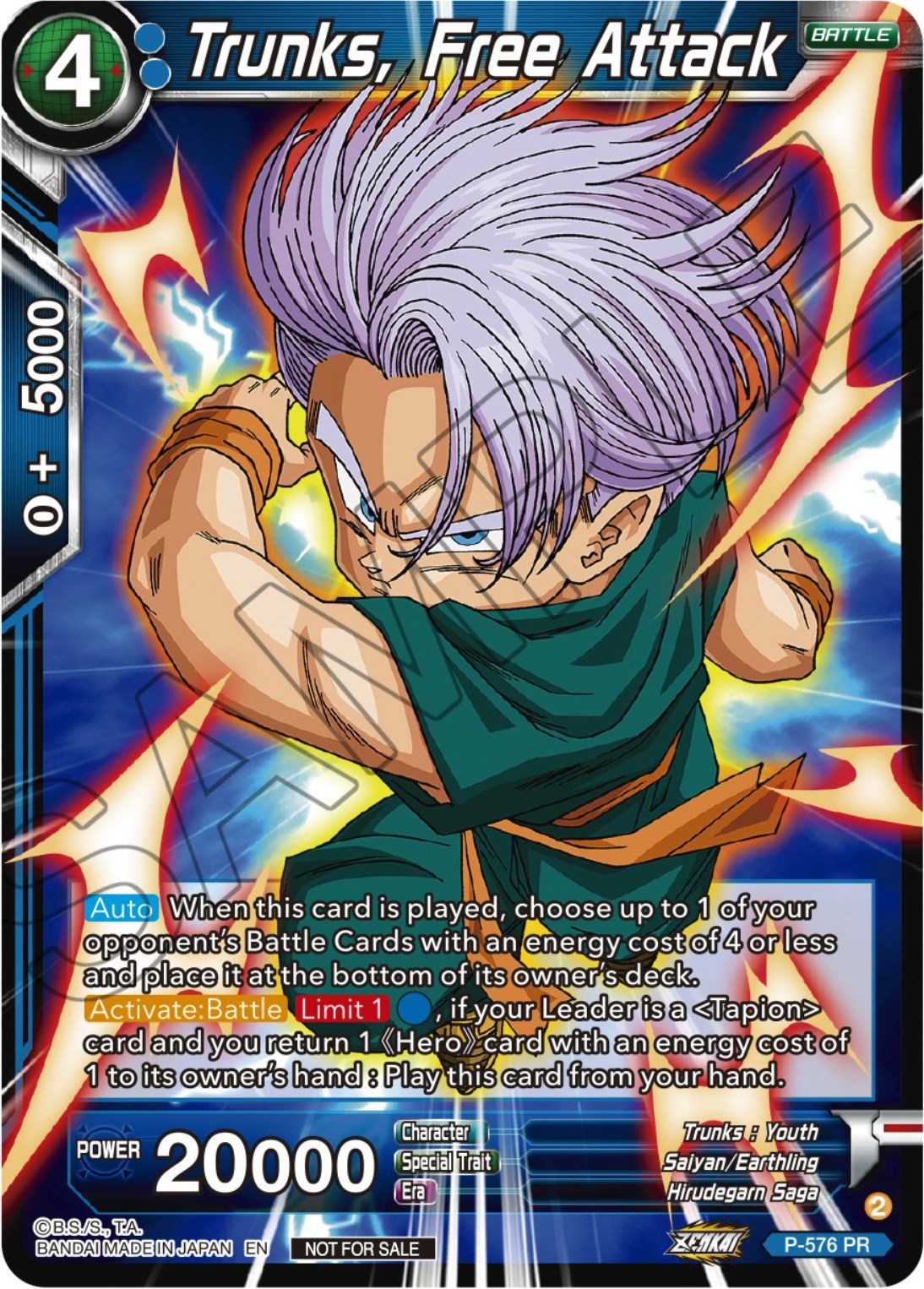 Trunks, Free Attack (Zenkai Series Tournament Pack Vol.7) (P-576) [Tournament Promotion Cards] | Enigma On Main