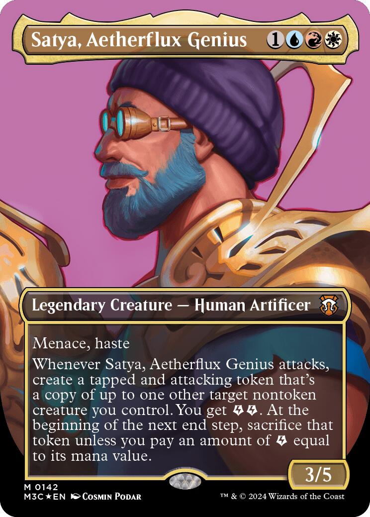 Satya, Aetherflux Genius (Borderless) (Ripple Foil) [Modern Horizons 3 Commander] | Enigma On Main