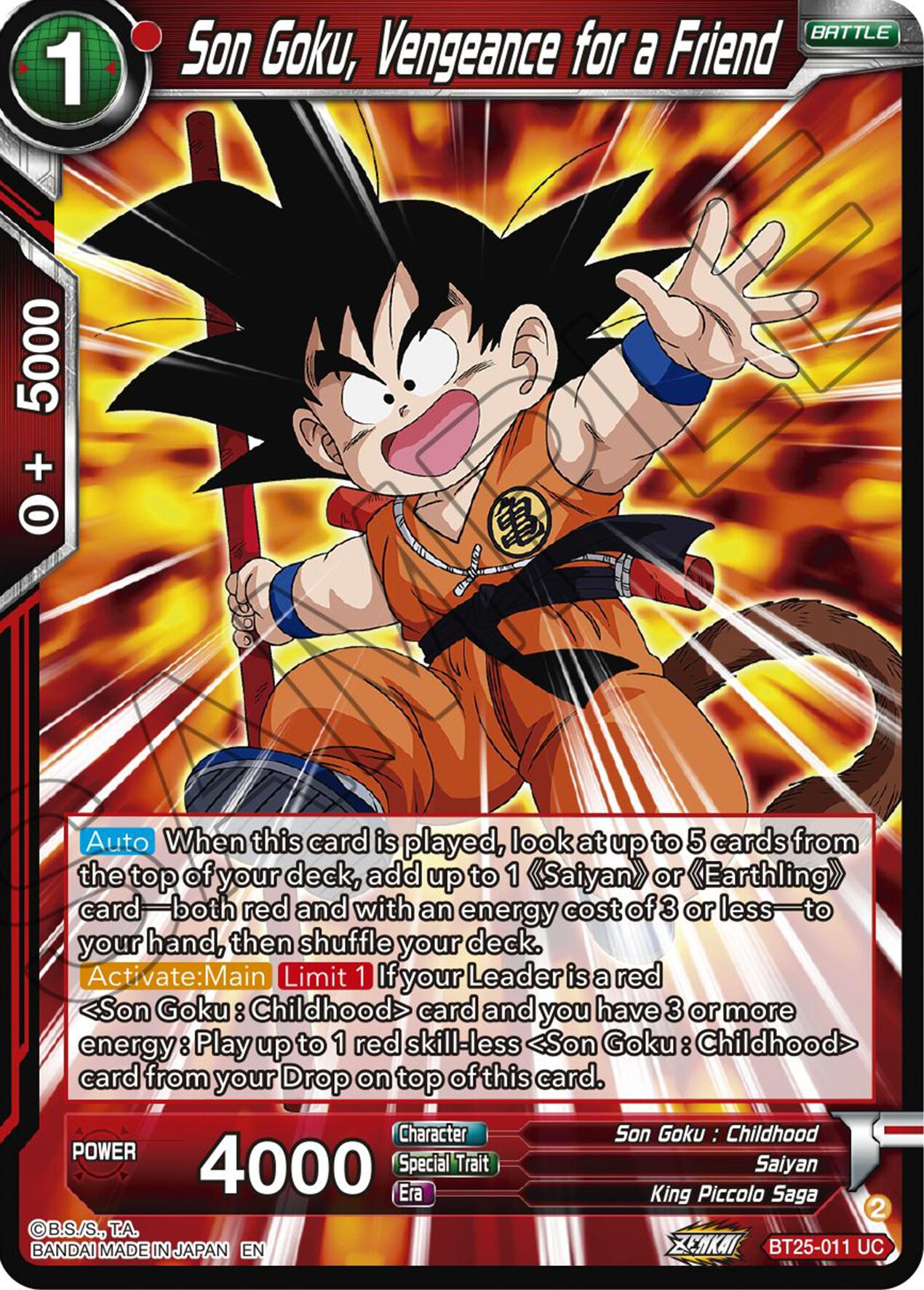 Son Goku, Vengeance for a Friend (BT25-011) [Legend of the Dragon Balls] | Enigma On Main