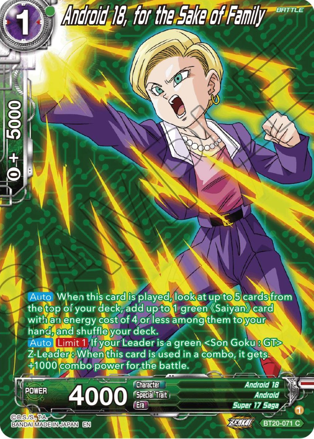 Android 18, for the Sake of Family (Silver Foil) (BT20-071) [Power Absorbed] | Enigma On Main