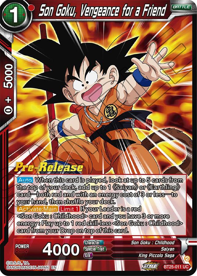 Son Goku, Vengeance for a Friend (BT25-011) [Legend of the Dragon Balls Prerelease Promos] | Enigma On Main