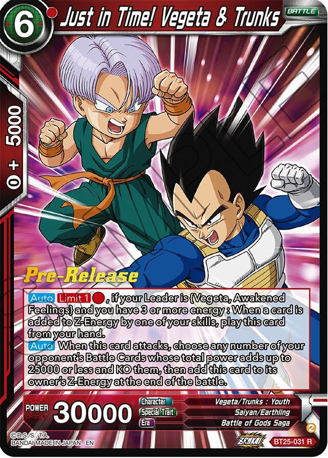 Just in Time! Vegeta & Trunks (BT25-031) [Legend of the Dragon Balls Prerelease Promos] | Enigma On Main