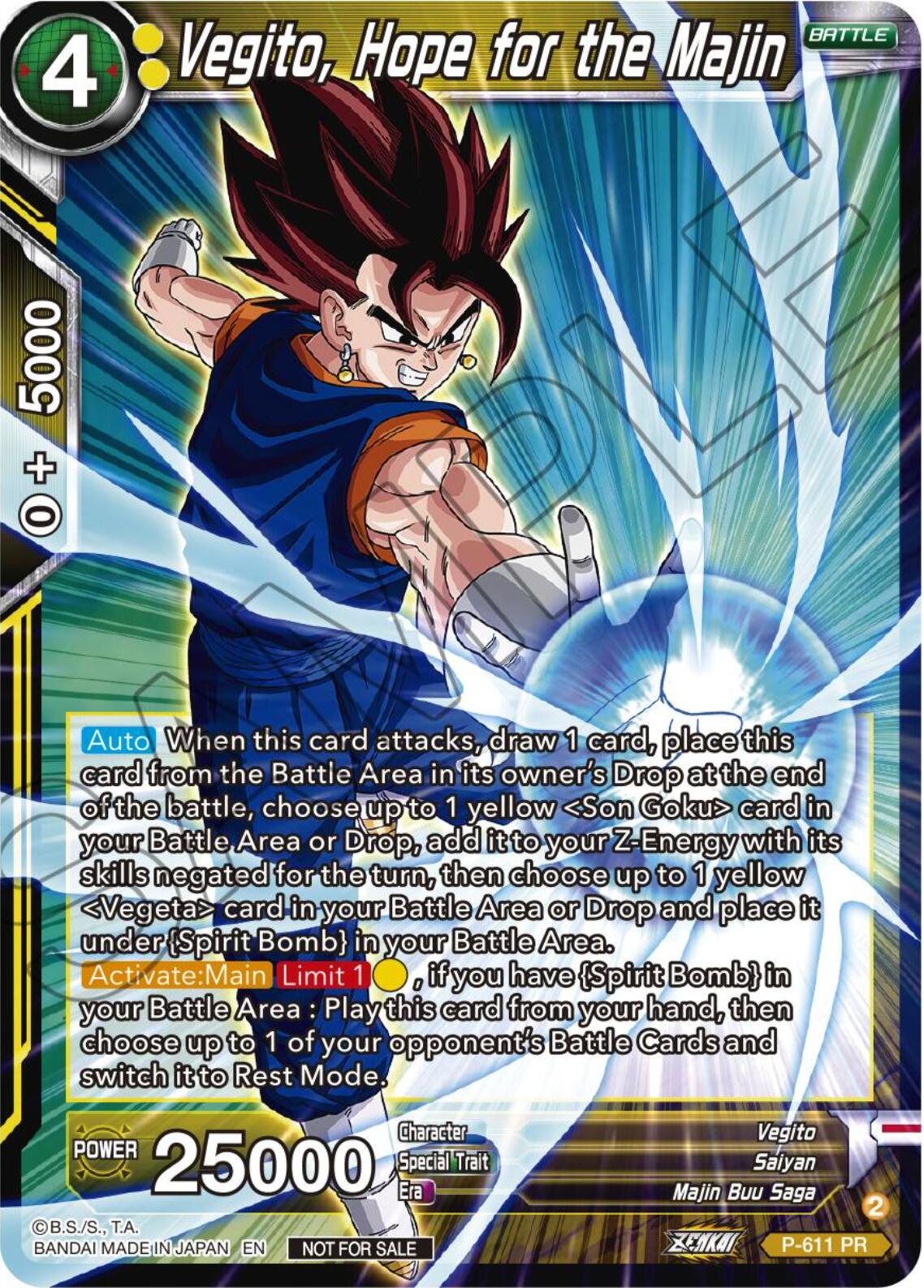 Vegito, Hope for the Majin (Tournament Pack Vol. 8) (P-611) [Promotion Cards] | Enigma On Main