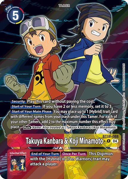 Takuya Kanbara & Koji Minamoto [BT18-088] (Release Special Booster 2.0: Box Promotion Pack) [Release Special Booster 2.0] | Enigma On Main