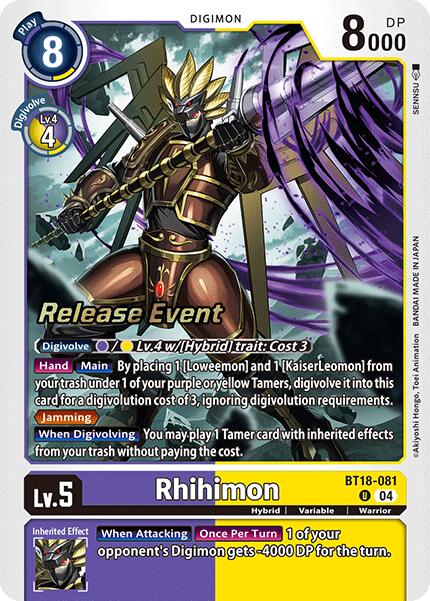 Rhihimon [BT18-081] [Release Special Booster Ver.2.0 Pre-Release Cards] | Enigma On Main