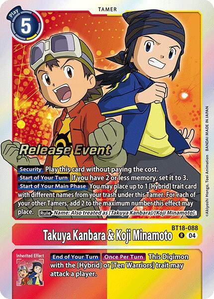 Takuya Kanbara & Koji Minamoto [BT18-088] [Release Special Booster Ver.2.0 Pre-Release Cards] | Enigma On Main