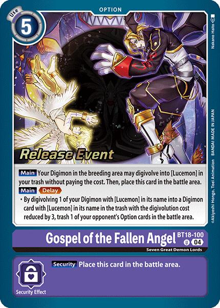 Gospel of the Fallen Angel [BT18-100] [Release Special Booster Ver.2.0 Pre-Release Cards] | Enigma On Main