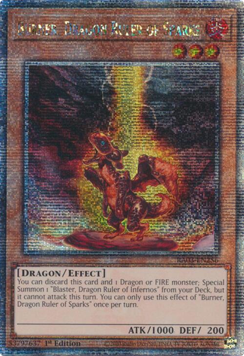 Burner, Dragon Ruler of Sparks (Quarter Century Secret Rare) [RA03-EN256] Quarter Century Secret Rare | Enigma On Main