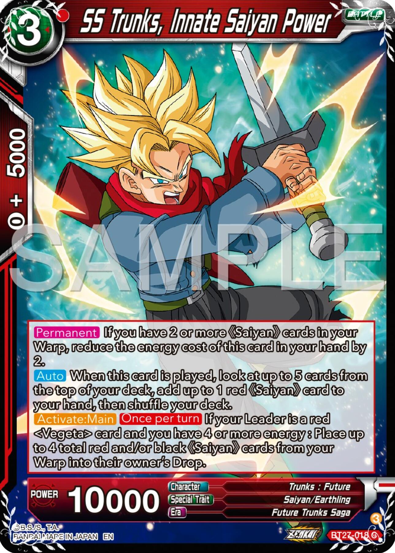 SS Trunks, Innate Saiyan Power (BT27-018) [History of Z] | Enigma On Main