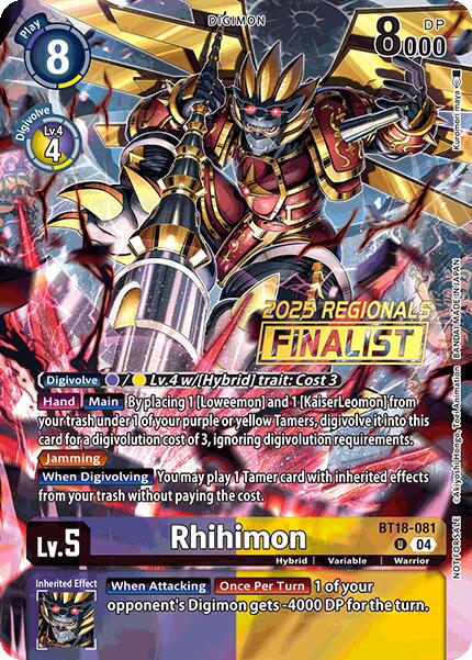 Rhihimon [BT18-081] (2025 Regionals Finalist) [Release Special Booster Ver.2.0 Promos] | Enigma On Main