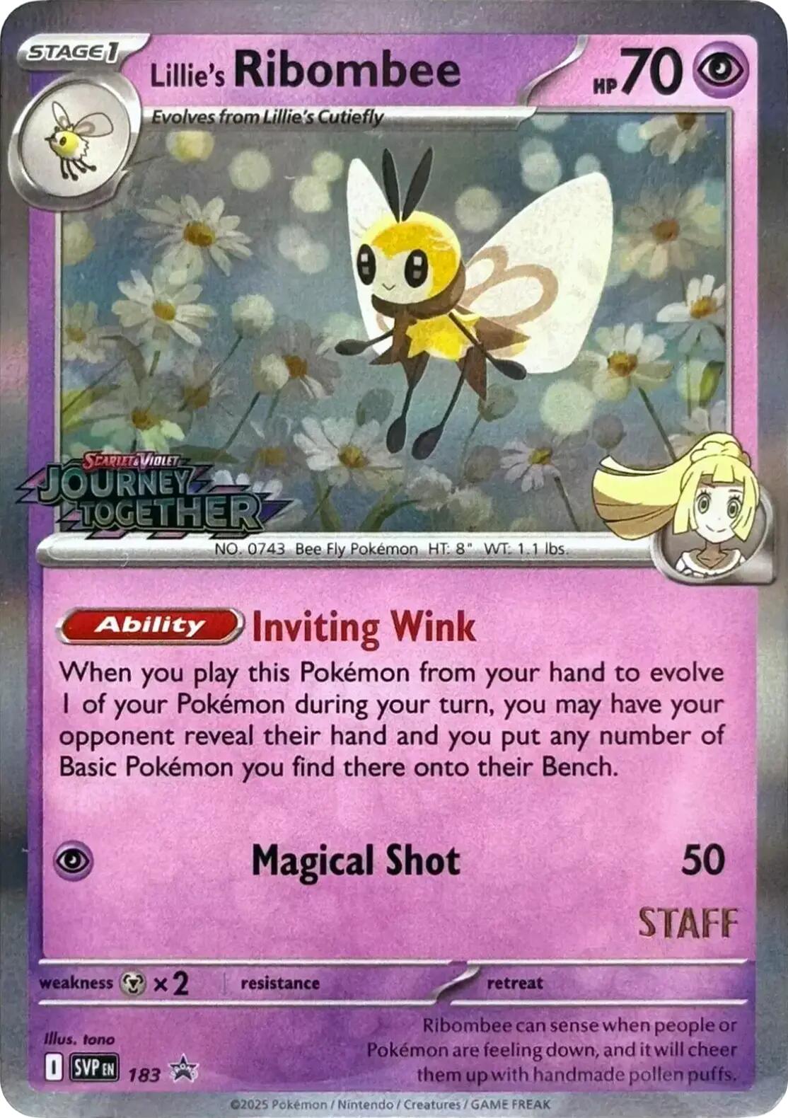 Lillie's Ribombee (183) (Prerelease Staff) [Scarlet & Violet: Black Star Promos] | Enigma On Main