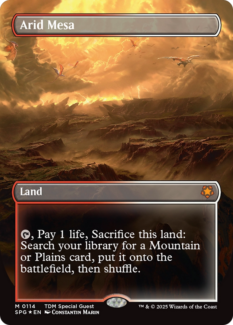 Arid Mesa (Borderless) (Dragonscale Foil) [Tarkir: Dragonstorm Special Guests] | Enigma On Main
