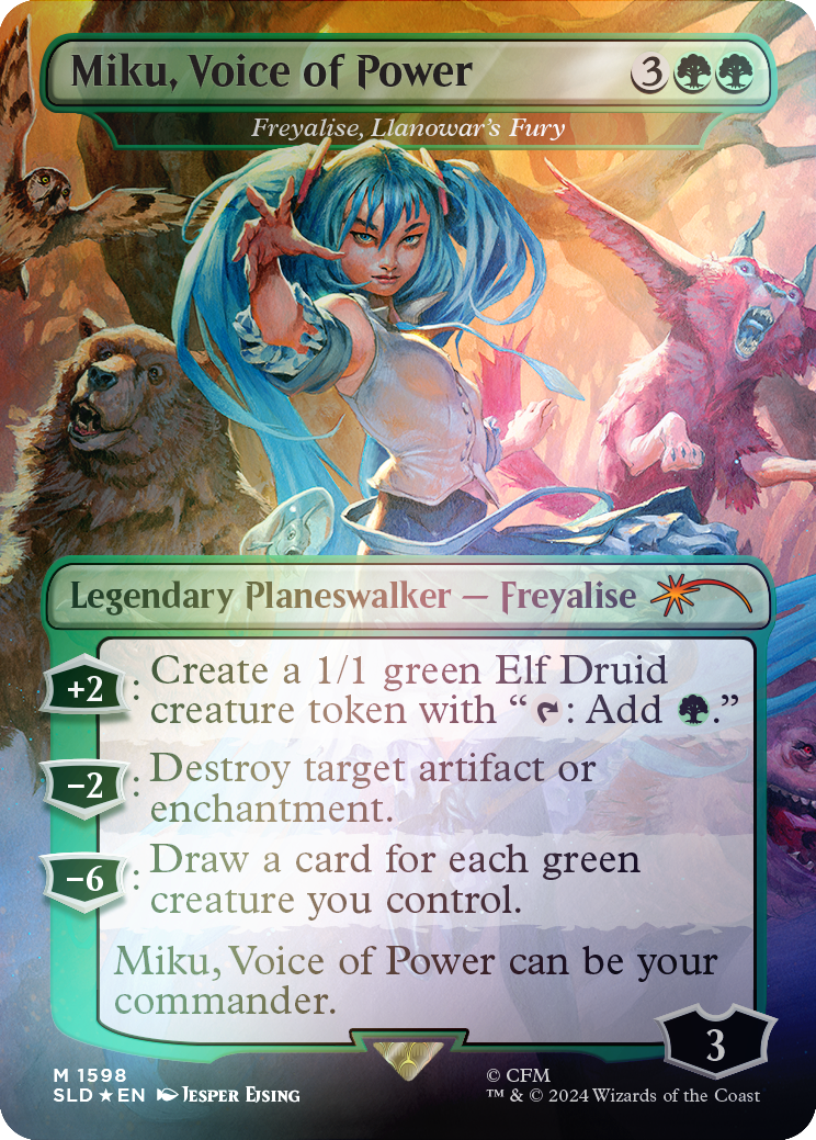 Miku, Voice of Power - Freyalise, Llanowar's Fury (Rainbow Foil) [Secret Lair Drop Series] | Enigma On Main