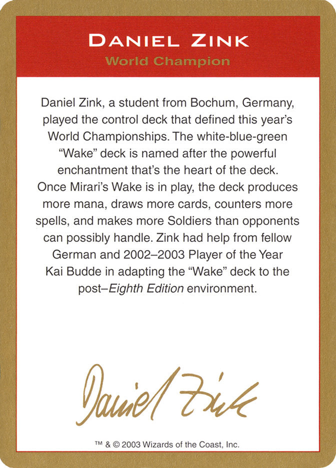 Daniel Zink Bio [World Championship Decks 2003] | Enigma On Main