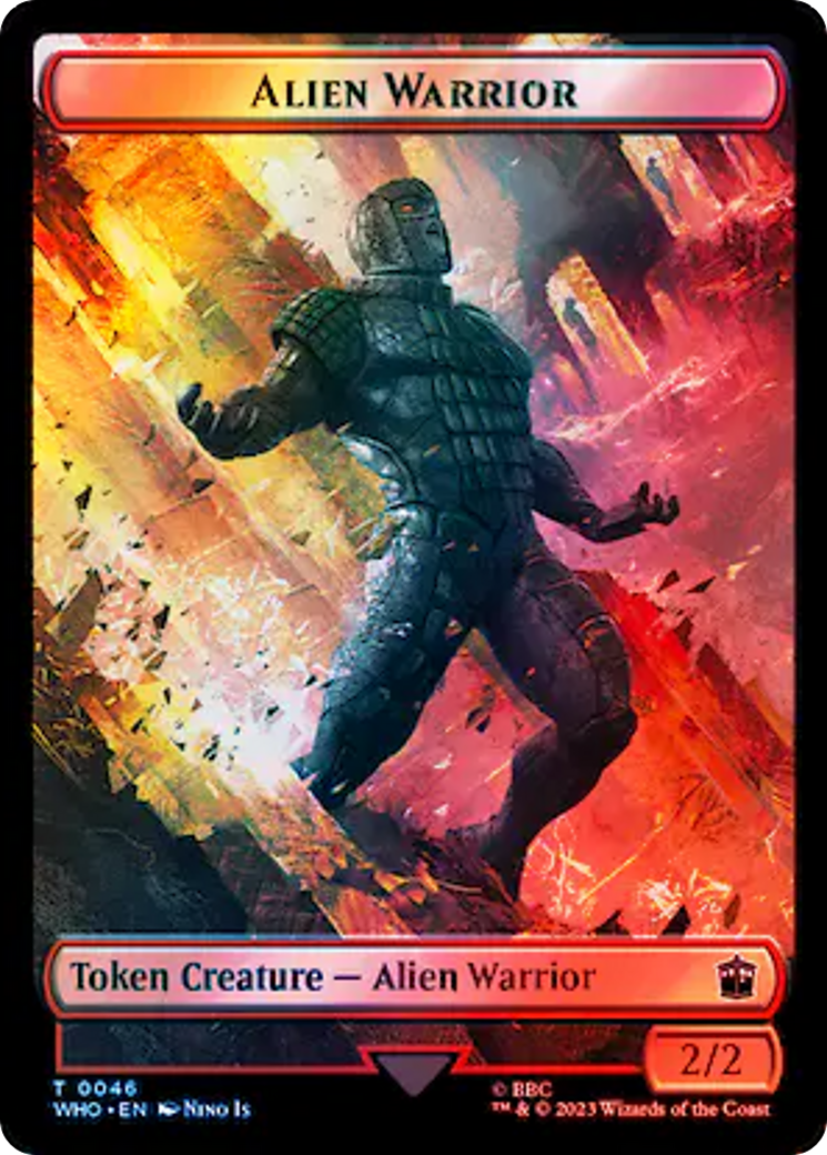 Alien // Alien Warrior Double-Sided Token (Surge Foil) [Doctor Who Tokens] | Enigma On Main