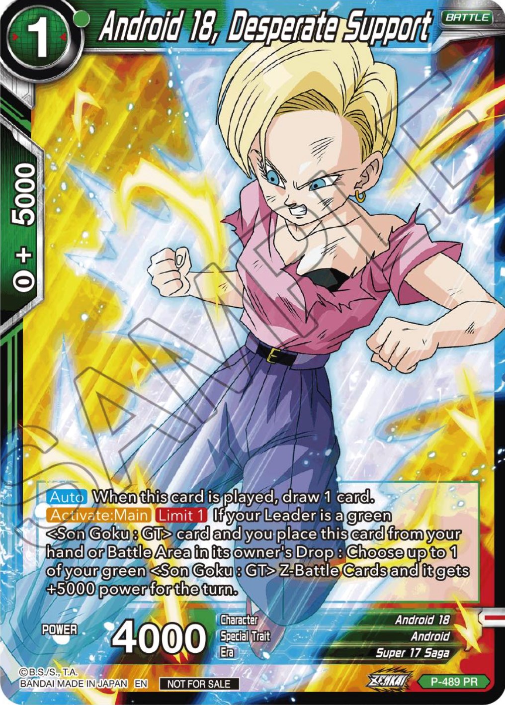 Android 18, Desperate Support (Zenkai Series Tournament Pack Vol.3) (P-489) [Tournament Promotion Cards] | Enigma On Main