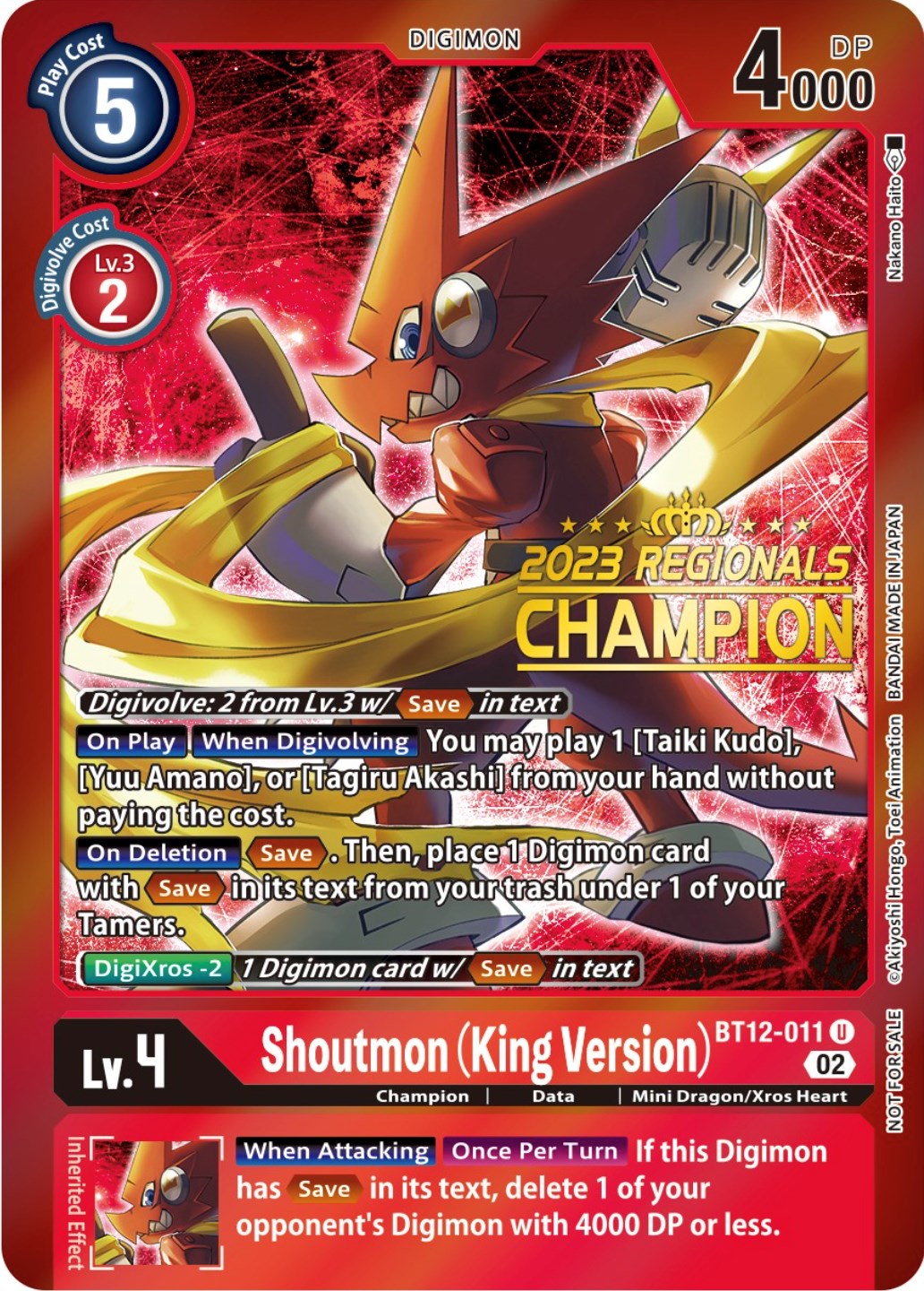 Shoutmon (King Version) [BT12-011] (2023 Regionals Champion) [Across Time Promos] | Enigma On Main