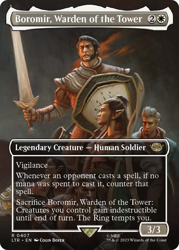 Boromir, Warden of the Tower (Borderless Alternate Art) [The Lord of the Rings: Tales of Middle-Earth] | Enigma On Main