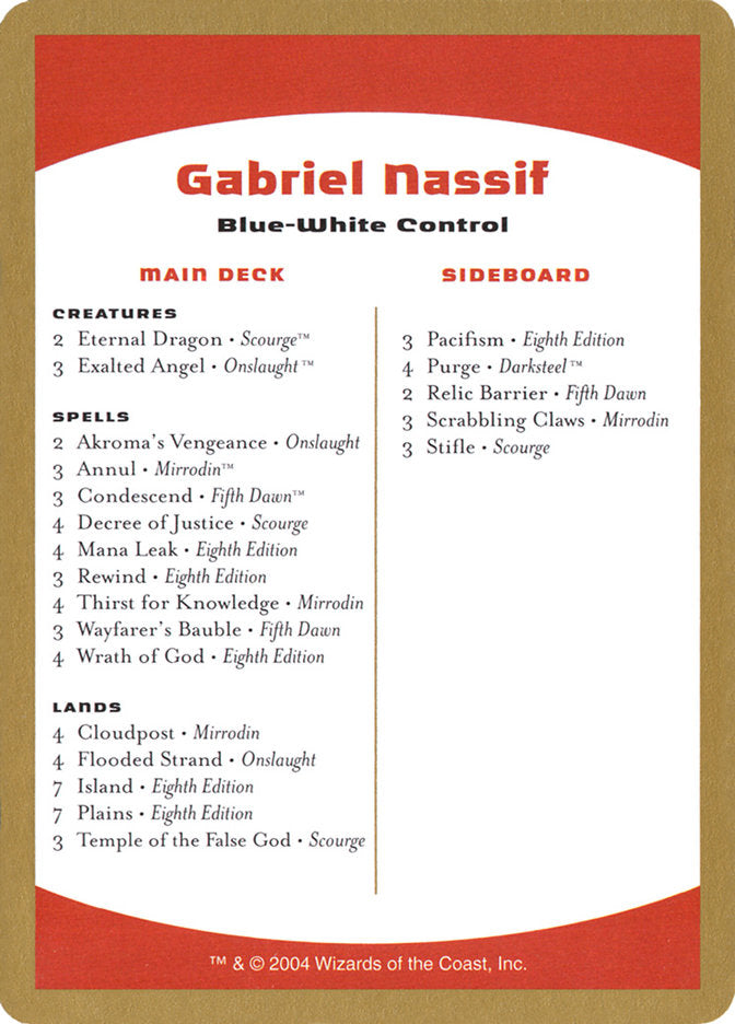 Gabriel Nassif Decklist [World Championship Decks 2004] | Enigma On Main