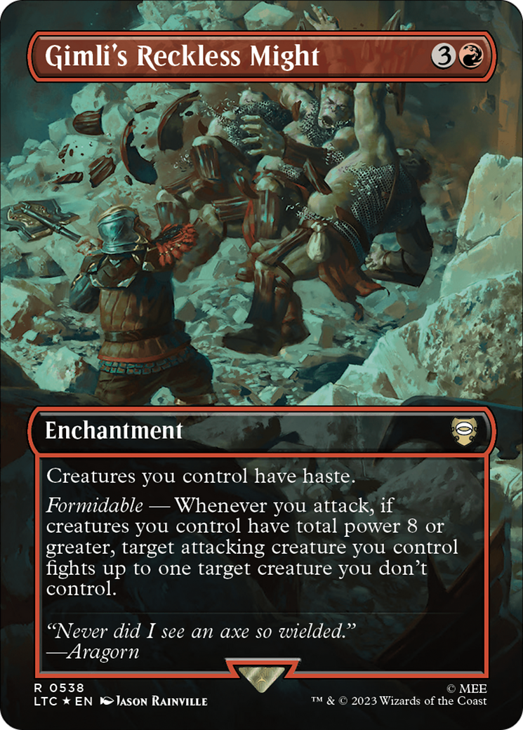 Gimli's Reckless Might (Borderless) (Surge Foil) [The Lord of the Rings: Tales of Middle-Earth Commander] | Enigma On Main