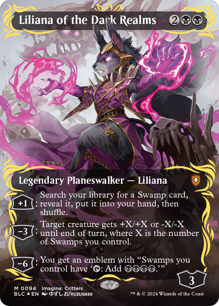 Liliana of the Dark Realms (Borderless) (Raised Foil) [Bloomburrow Commander] | Enigma On Main